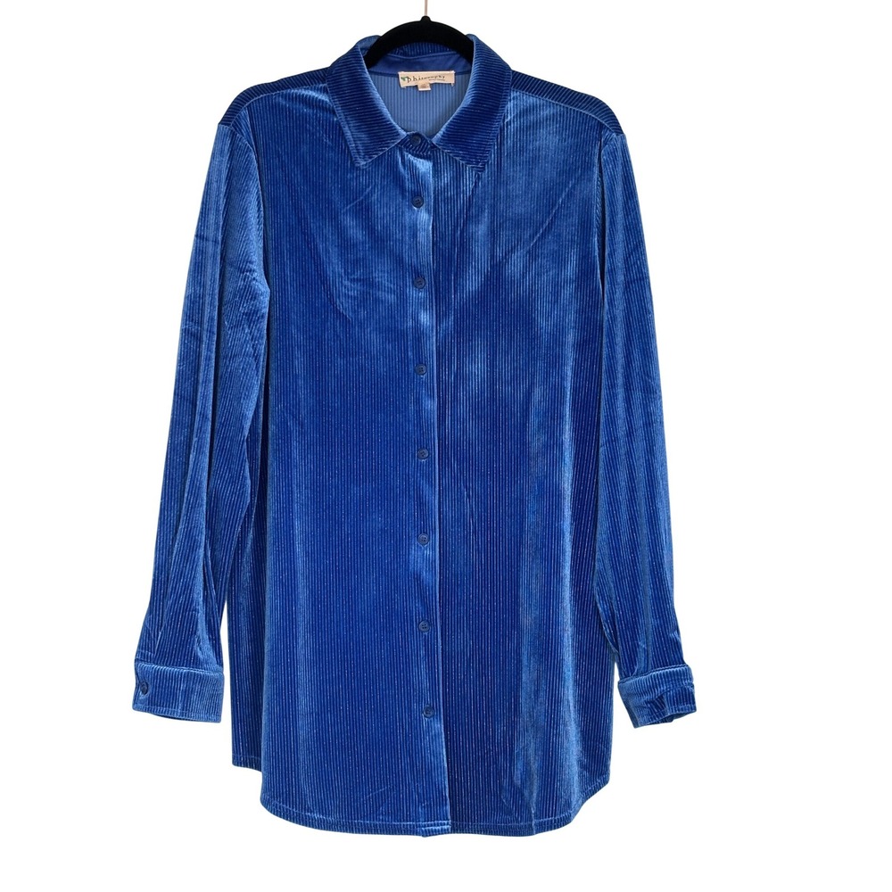 Philosophy Republic Blue Ribbed Velvet Button Down Shirt Womens‎ L Career Siren